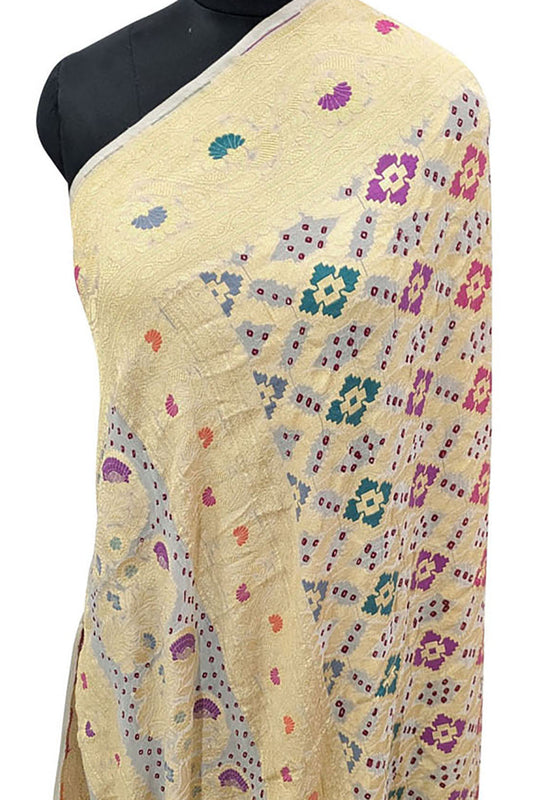Pastel Banarasi Bandhani Pure Georgette Meenakari Dupatta - Luxurion World