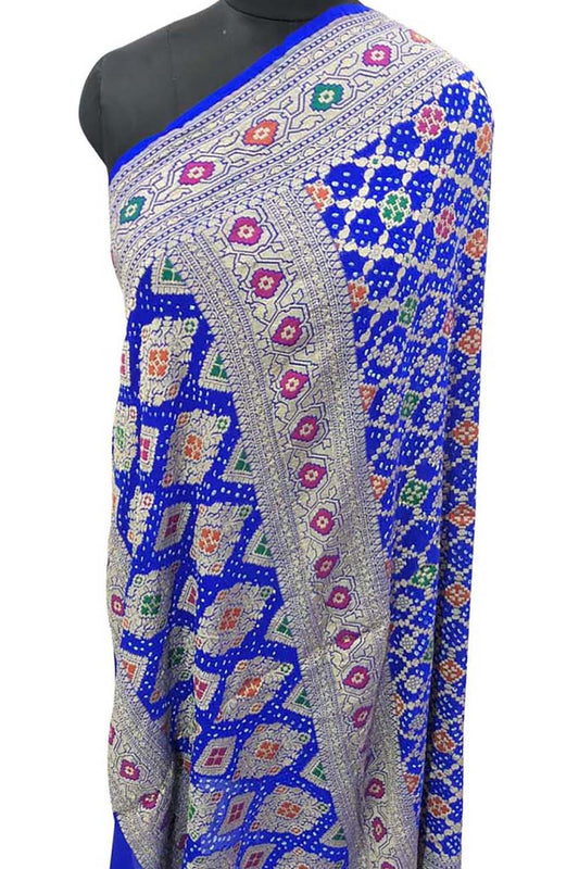 Purple Banarasi Bandhani Pure Georgette Meenakari Dupatta - Luxurion World