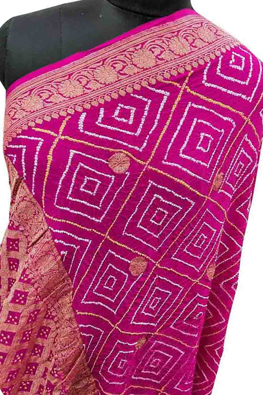 Pink Banarasi Bandhani Pure Georgette Dupatta - Luxurion World