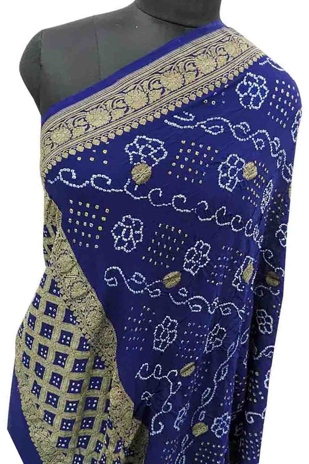 Blue Banarasi Bandhani Pure Georgette Dupatta - Luxurion World