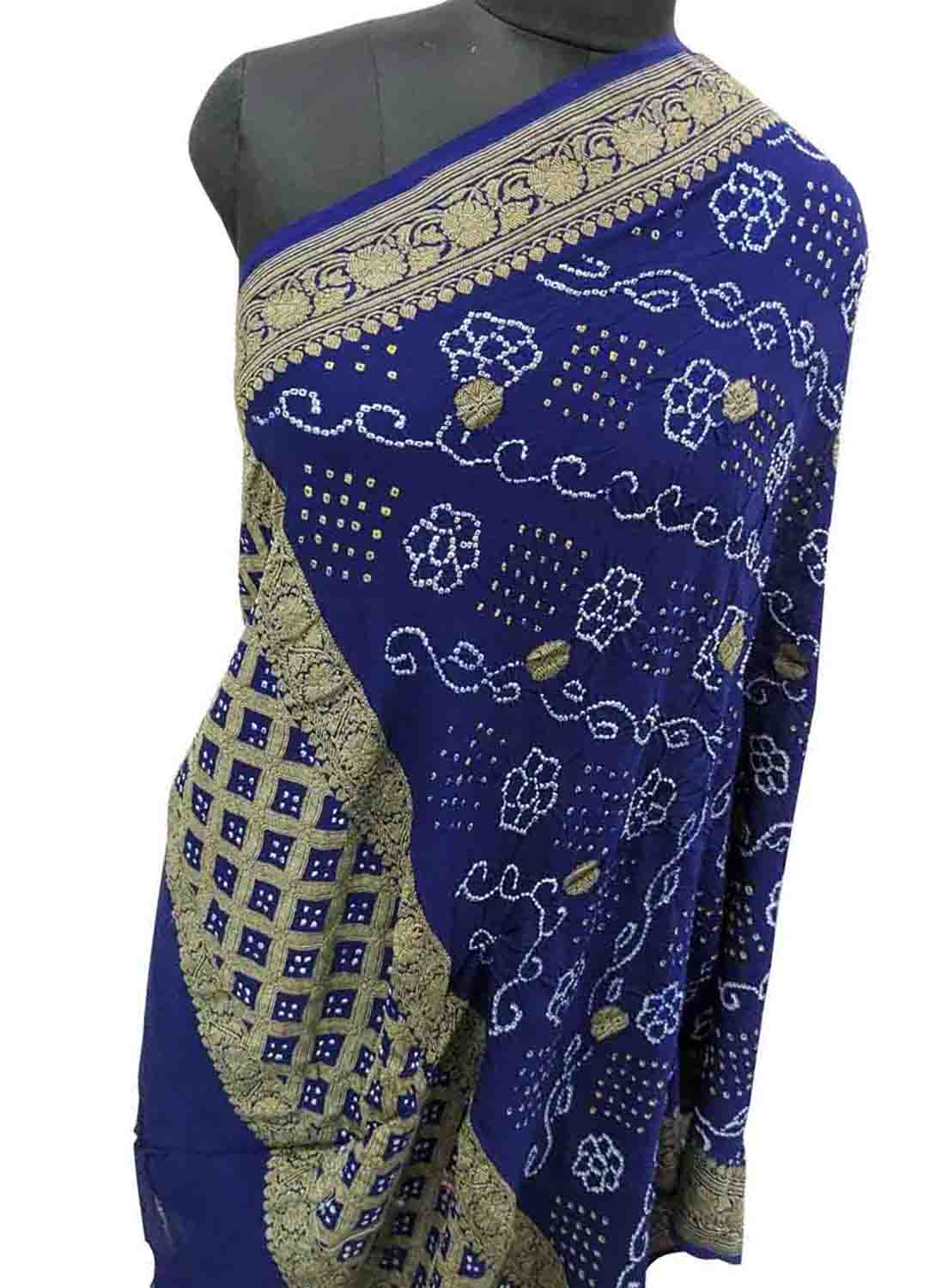 Blue Banarasi Bandhani Pure Georgette Dupatta - Luxurion World