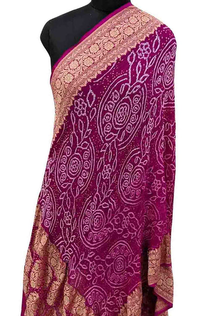 Purple Banarasi Bandhani Pure Georgette Dupatta - Luxurion World