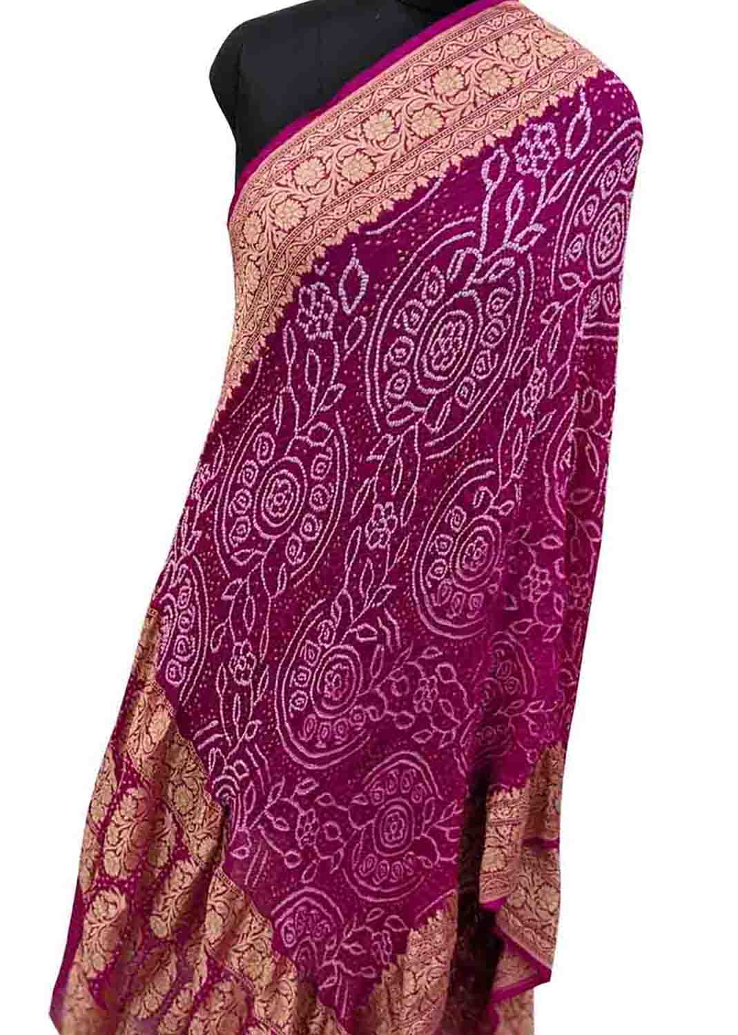 Purple Banarasi Bandhani Pure Georgette Dupatta - Luxurion World