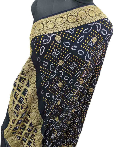 Black Banarasi Bandhani Pure Georgette Dupatta - Luxurion World