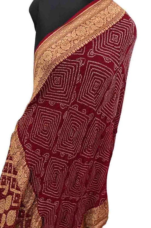 Maroon Banarasi Bandhani Pure Georgette Dupatta - Luxurion World