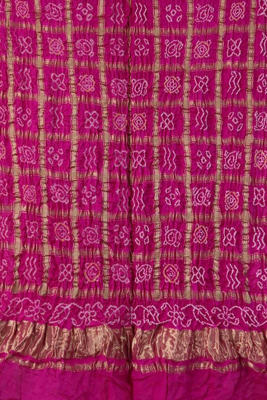 Elegant Pink Bandhani Gharchola Design Pure Gajji Silk Dupatta - Luxurion World