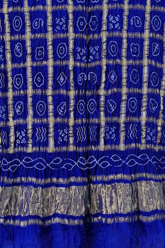 Blue Bandhani Gharchola Silk Dupatta: Exquisite Gajji Silk Design