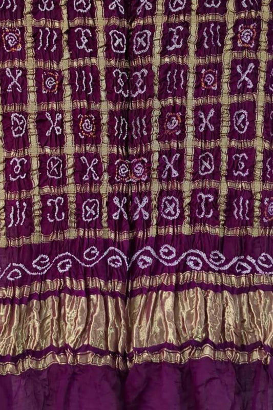 Elegant Purple Bandhani Gharchola Design Pure Gajji Silk Dupatta - Luxurion World