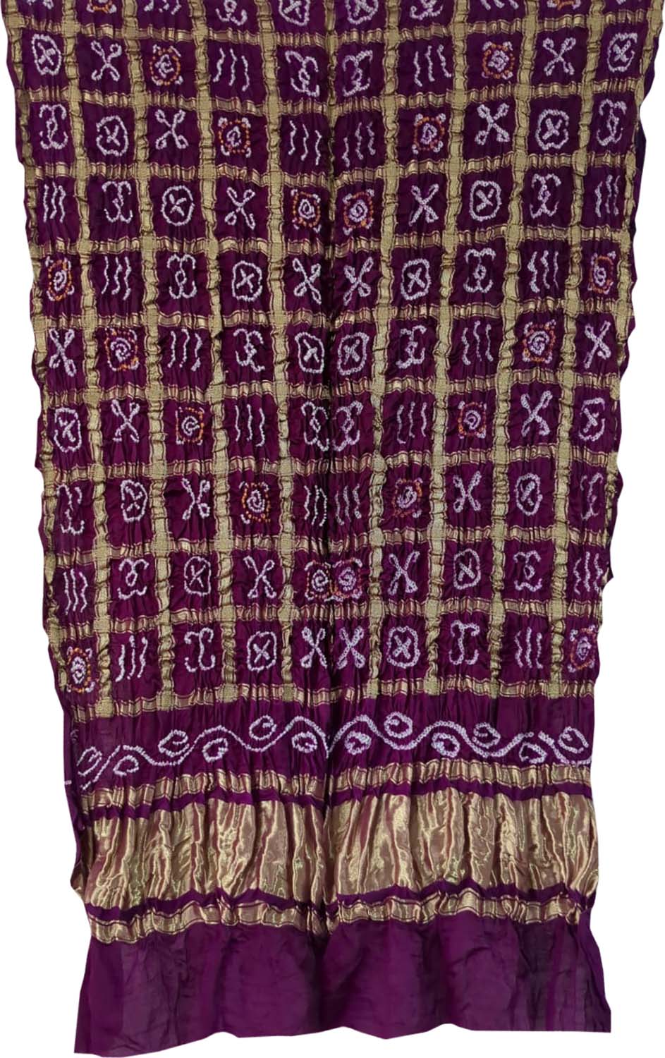 Elegant Purple Bandhani Gharchola Design Pure Gajji Silk Dupatta - Luxurion World