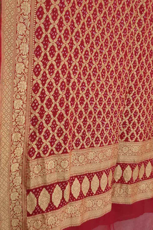 Red Bandhani Georgette Neemzari Dupatta - Elegant and Stylish - Luxurion World
