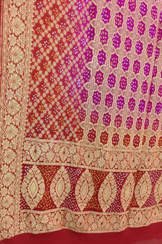 Stunning Pink and Red Bandhani Georgette Dupatta - Luxurion World