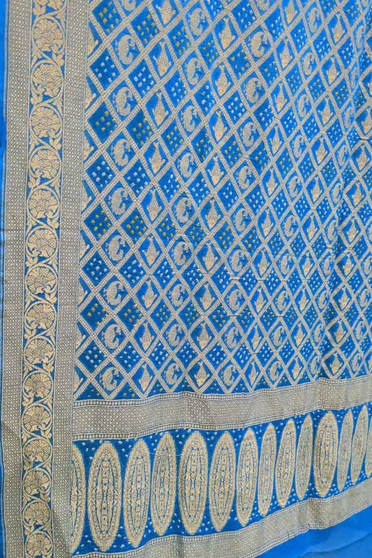 Blue Bandhani Georgette Dupatta with Neemzari Embroidery