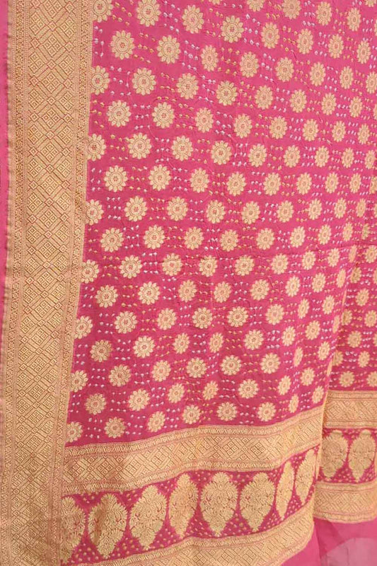 Stunning Pink Bandhani Georgette Neemzari Dupatta - Luxurion World
