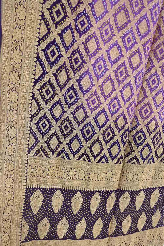 Stunning Purple Bandhani Georgette Neemzari Dupatta - Luxurion World
