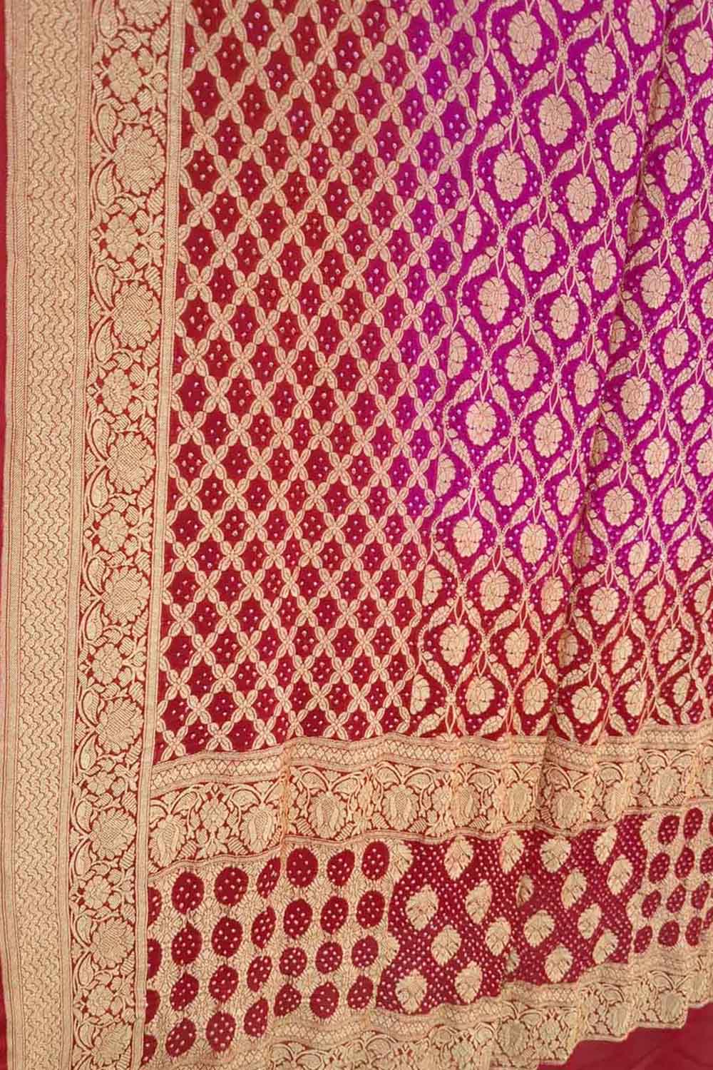 Stunning Pink and Red Bandhani Georgette Dupatta - Luxurion World