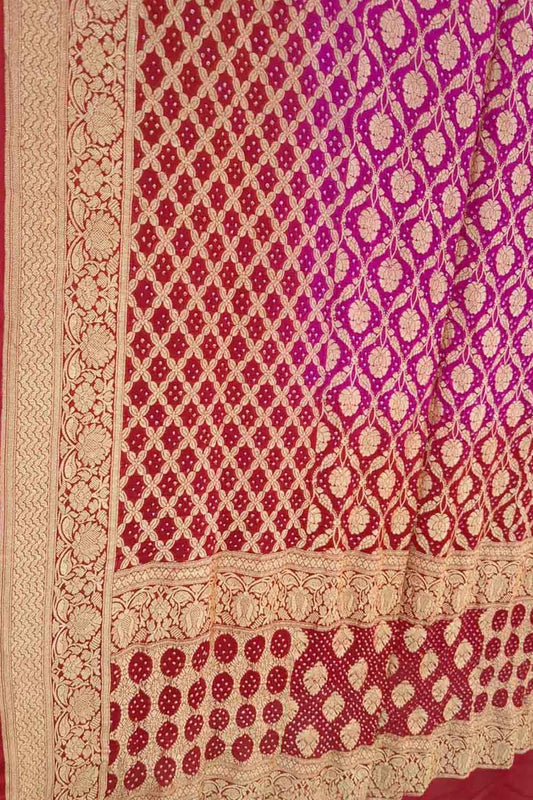Stunning Pink and Red Bandhani Georgette Dupatta - Luxurion World