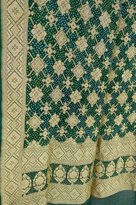 Green Bandhani Georgette Dupatta with Neemzari Embroidery - Luxurion World
