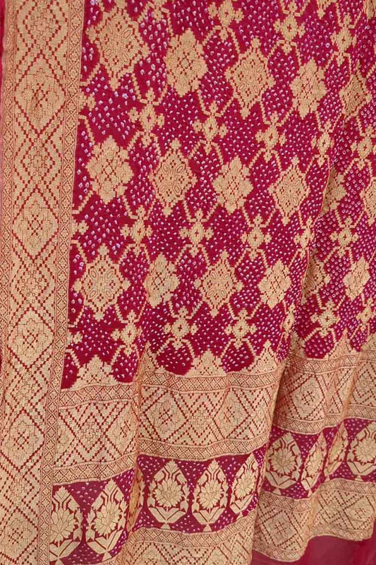 Stunning Pink Bandhani Georgette Neemzari Dupatta - Luxurion World