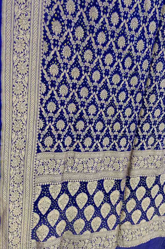 Elegant Blue Bandhani Georgette Dupatta with Neemzari - Luxurion World