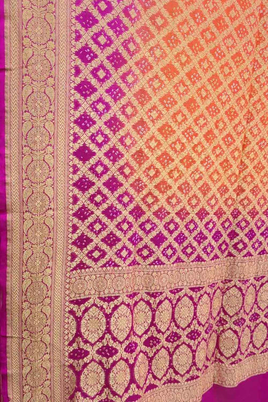 Orange & Pink Bandhani Georgette Neemzari Dupatta - Luxurion World