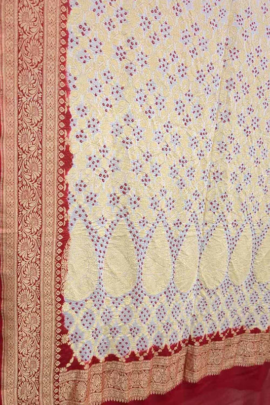 Stunning Off White Bandhani Georgette Dupatta with Neemzari - Luxurion World