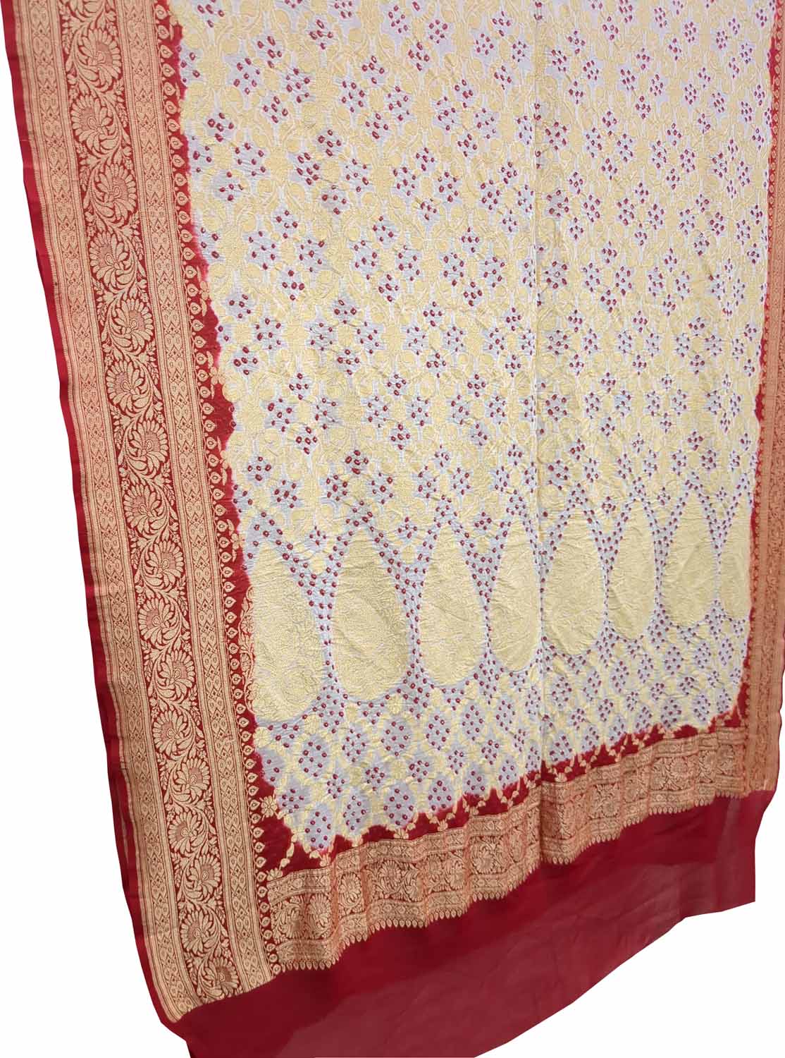 Stunning Off White Bandhani Georgette Dupatta with Neemzari - Luxurion World