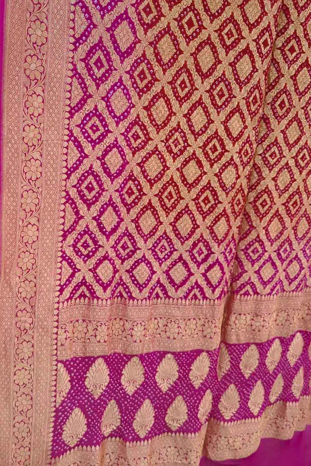 Red & Pink Bandhani Georgette Neemzari Dupatta - Luxurion World