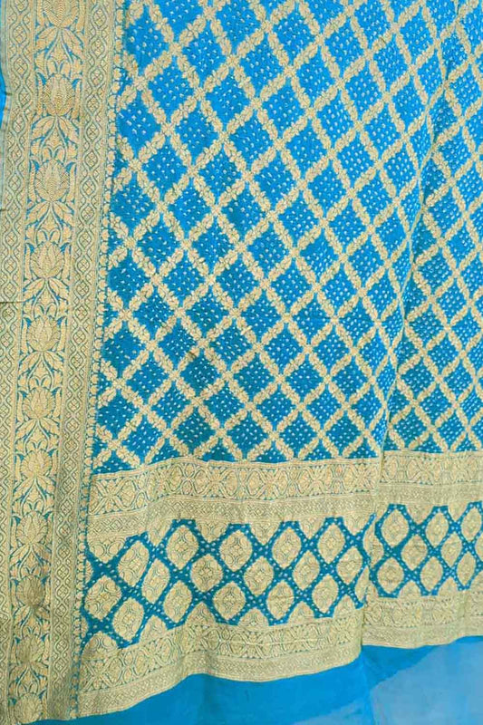Blue Bandhani Pure Georgette Neemzari Dupatta - Luxurion World