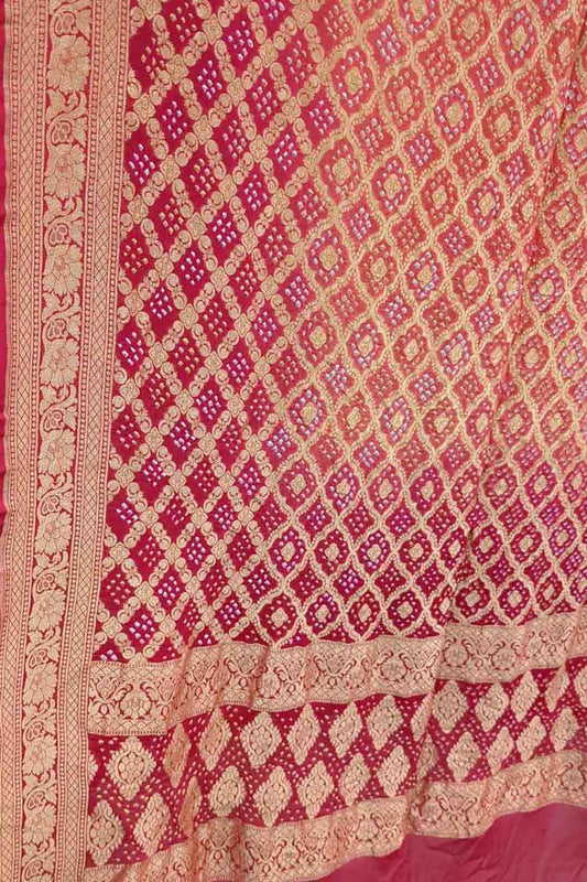 Red Bandhani Georgette Neemzari Dupatta - Elegant Ethnic Wear - Luxurion World