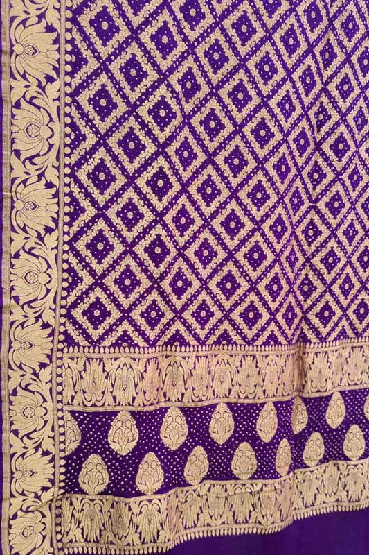 Stunning Purple Bandhani Georgette Neemzari Dupatta - Luxurion World