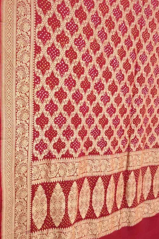 Red Bandhani Georgette Neemzari Dupatta - Elegant and Stylish - Luxurion World