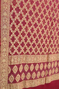Red Bandhani Georgette Dupatta with Neemzari Embroidery - Luxurion World