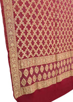 Red Bandhani Georgette Dupatta with Neemzari Embroidery - Luxurion World