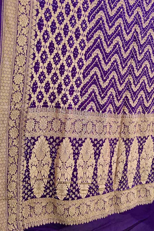 Stunning Purple Bandhani Georgette Dupatta with Neemzari - Luxurion World