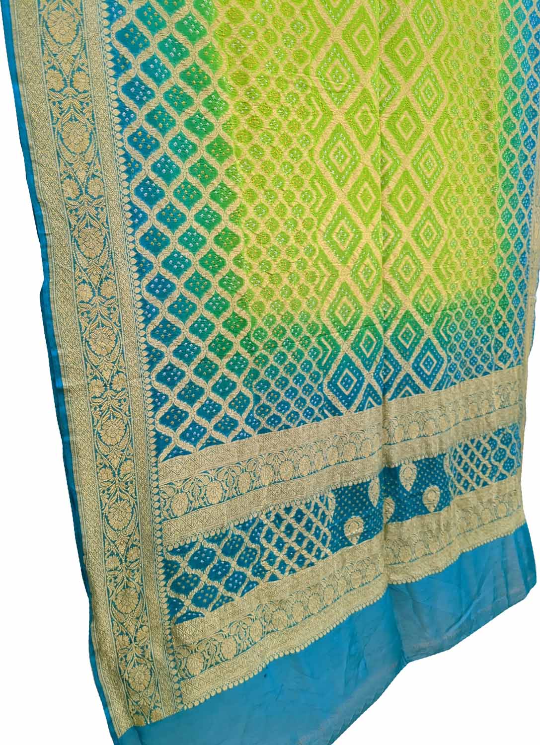 Green & Blue Bandhani Georgette Neemzari Dupatta - Luxurion World