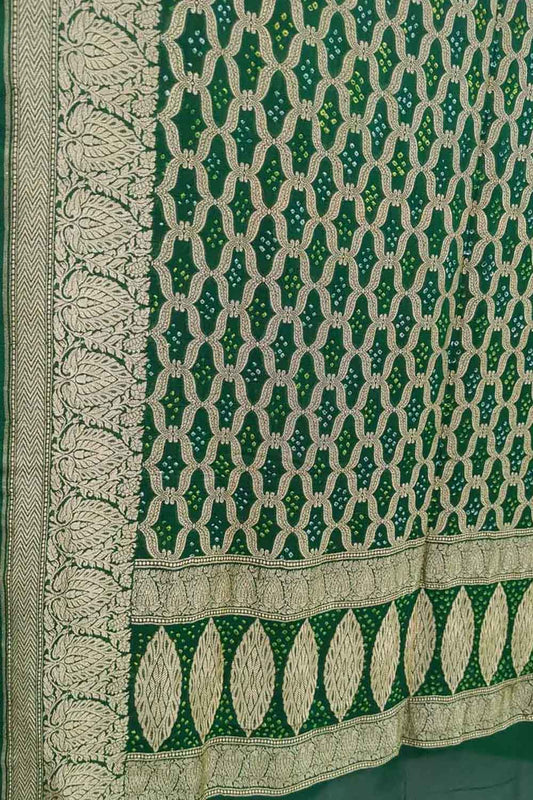 Green Bandhani Georgette Neemzari Dupatta - Pure Elegance - Luxurion World