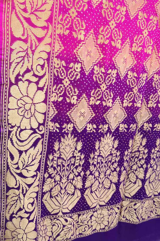 Stunning Pink and Purple Bandhani Georgette Dupatta - Luxurion World