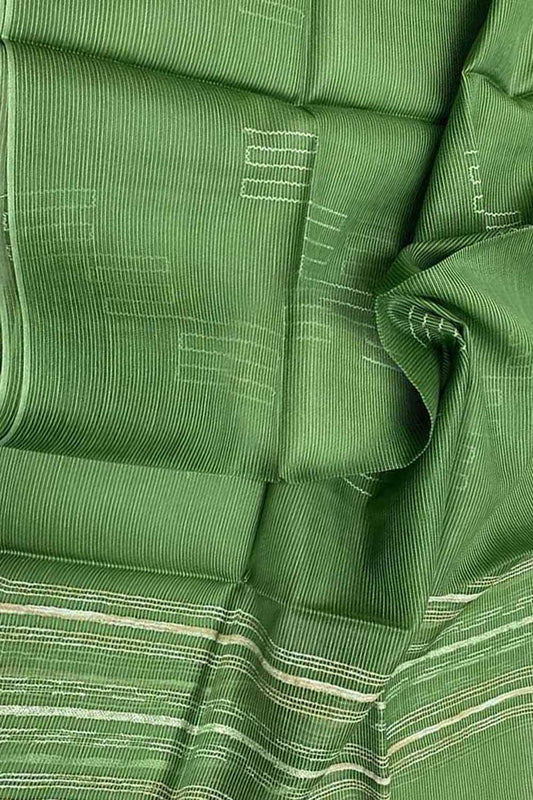 Get Stylish with Green Bhagalpur Pure Tussar Silk Dupatta - Shop Online Now! - Luxurion World