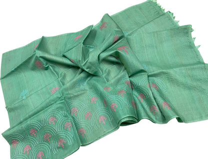 Get the Best Green Bhagalpur Pure Tussar Silk Dupatta Online - Shop Now! - Luxurion World