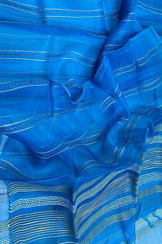 Shop the Finest Blue Bhagalpur Pure Tussar Silk Dupatta Online - Luxurion World