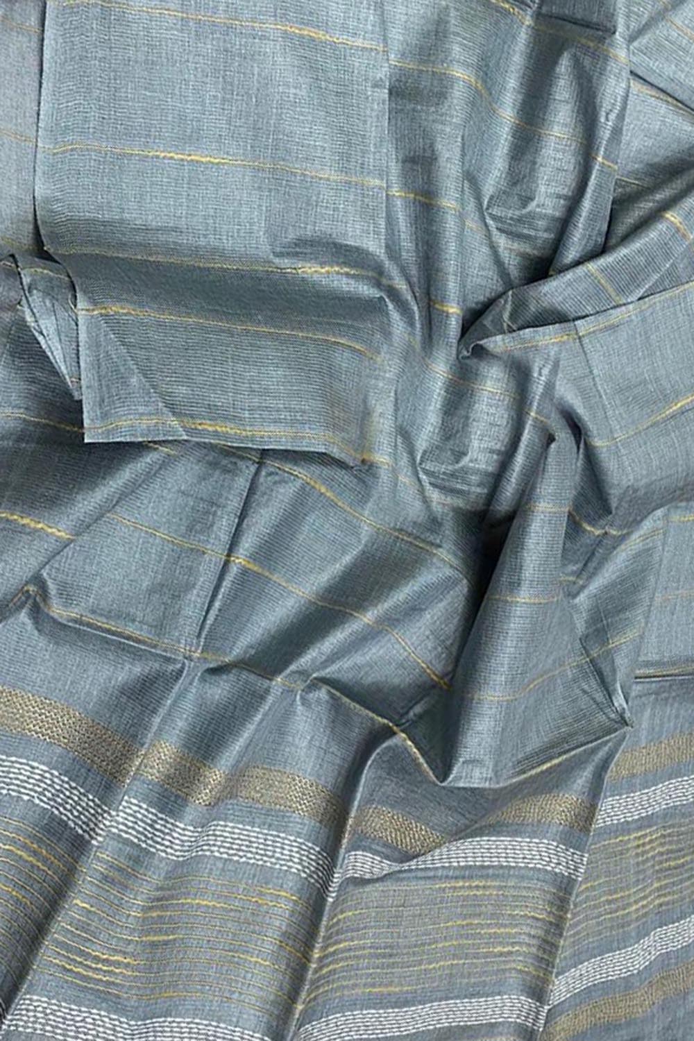 Shop Grey Bhagalpur Pure Tussar Silk Dupatta - Elegant and Timeless - Luxurion World
