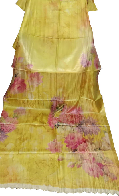 Yellow Tussar Moonga Dupatta: Vibrant Digital Print, Bhagalpur Craftsmanship - Luxurion World
