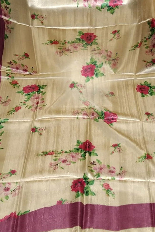 Pastel Tussar Moonga Dupatta: Exquisite Digital Print from Bhagalpur - Luxurion World