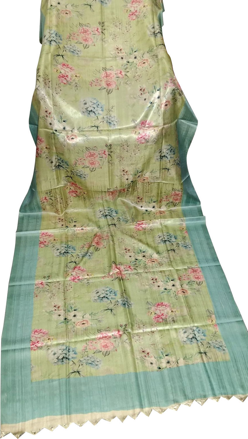 Stunning Green Pure Tussar Moonga Digital Printed Bhagalpur Dupatta - Luxurion World