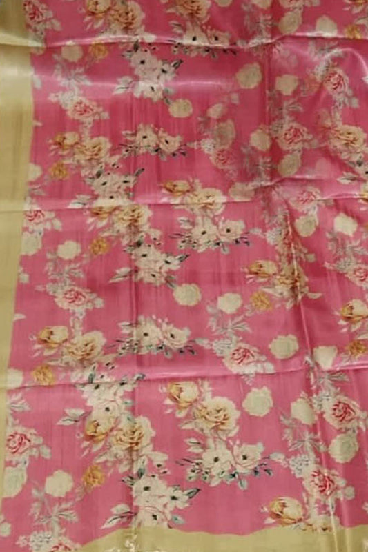 Stunning Pink Pure Tussar Moonga Digital Printed Bhagalpur Dupatta - Luxurion World