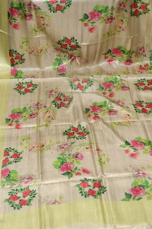 Pastel Tussar Moonga Dupatta: Digital Printed Elegance - Luxurion World