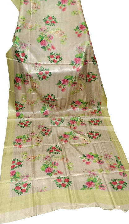 Pastel Tussar Moonga Dupatta: Digital Printed Elegance - Luxurion World