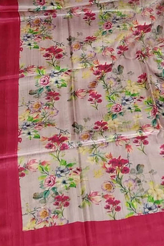 Exquisite Pink Pure Tussar Moonga Digital Printed Bhagalpur Dupatta - Luxurion World