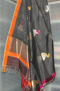 Grey Handloom Chanderi Cotton Silk Resham Zari Border Meenakari Dupatta - Luxurion World