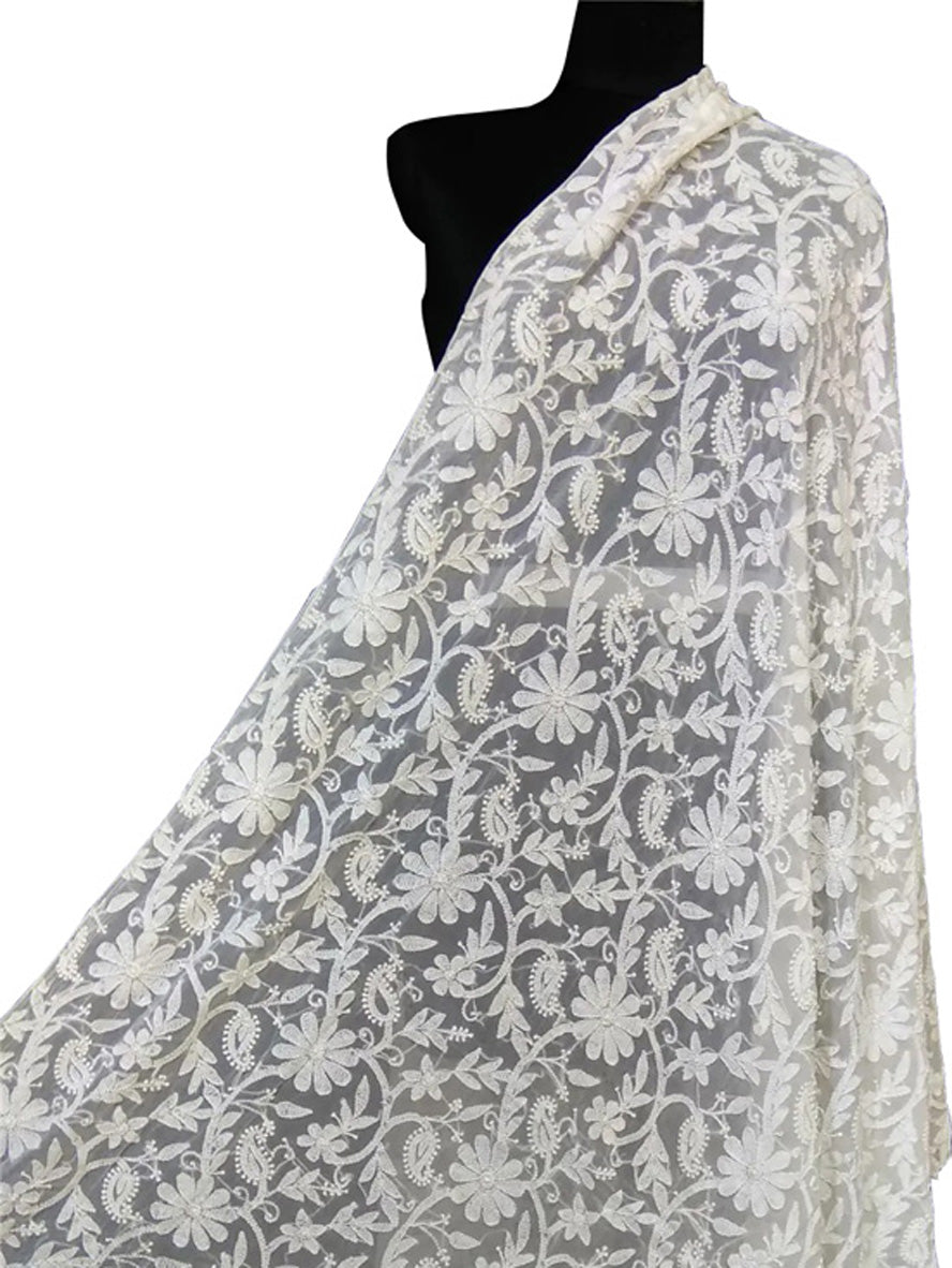 Dyeable Chikankari Hand Embroidered Georgette Dupatta - Luxurion World